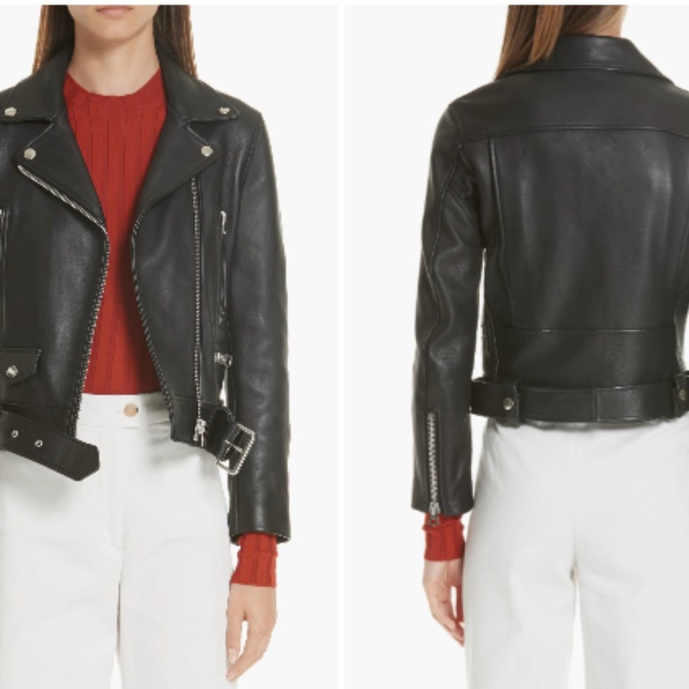 ACNE STUDIO Mock Moto leather jacket black size EU 34 XS-S belted